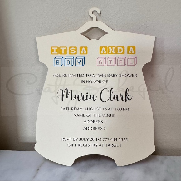 Handmade Personalized & Customized Twin Baby Shower Invitation Card - Picture 2 of 2